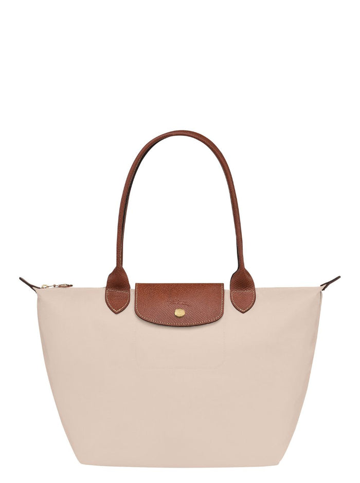 Le Pliage Original White Medium Shoulder Bag With Logo Printed Recycled Canvas For Women Nylon