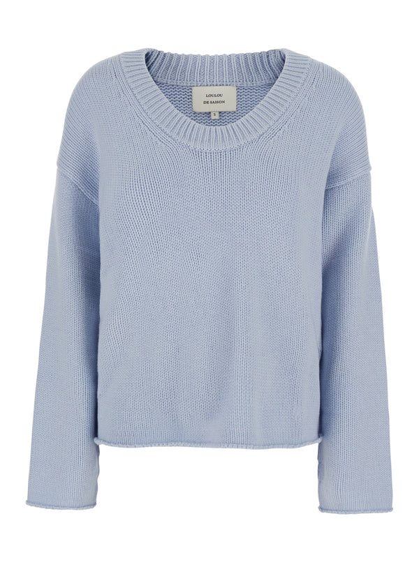 Cashmere Wide Neck Sweater Light Blue Tops