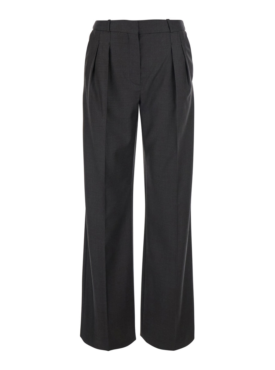 Straight Leg Trousers Sbiru Lds Brown Virgin Wool