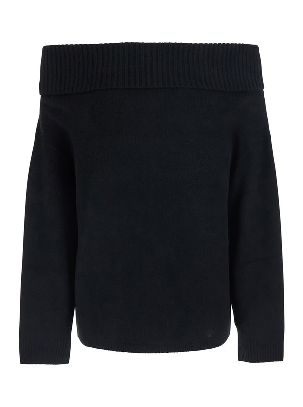 Boat Neck Cashmere Sweater Black Tops