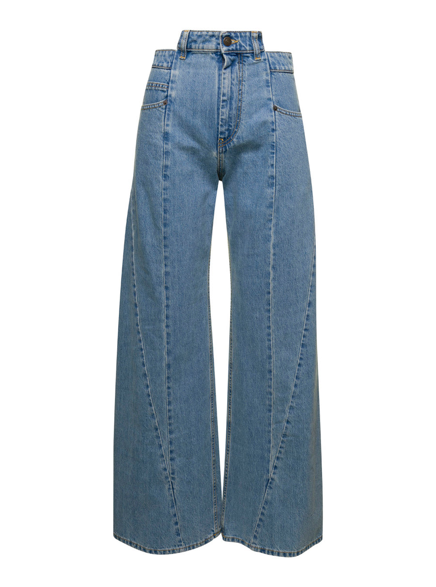 Five-Pocket Jeans Asymmetric Blue Cotton