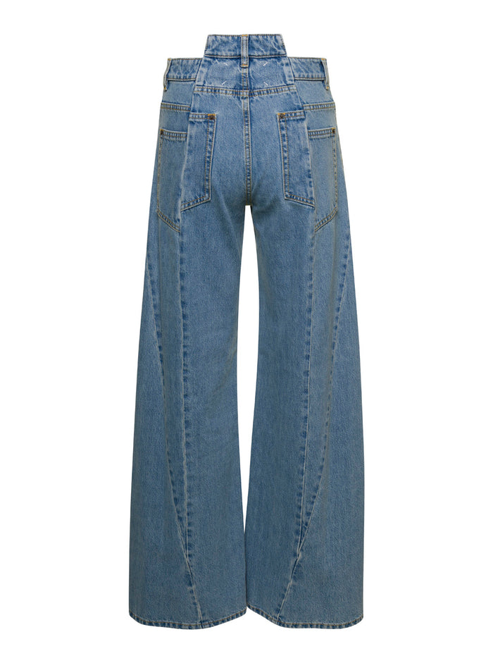 Asymmetric Five-Pocket Denim Jeans For Women Blu Cotton