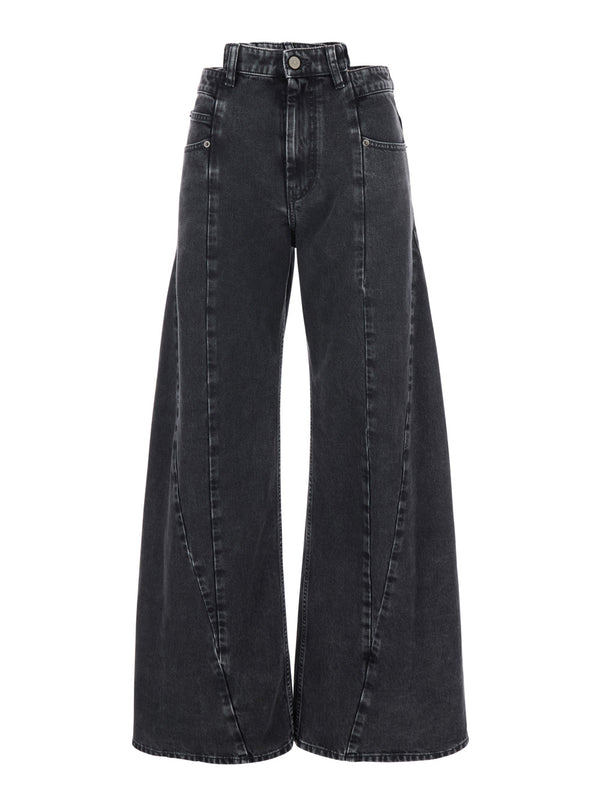 Wide-Leg Jeans Black Denim Cotton