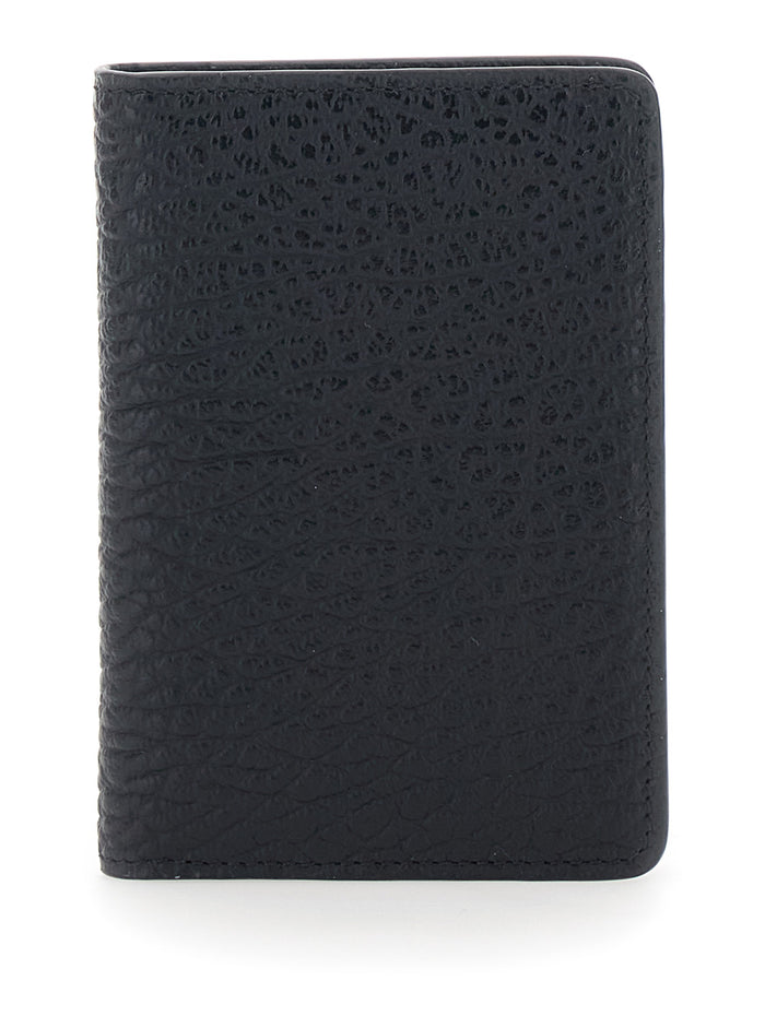 Wallet With Four Stitches On The Back Black Leather For Women Calf Products