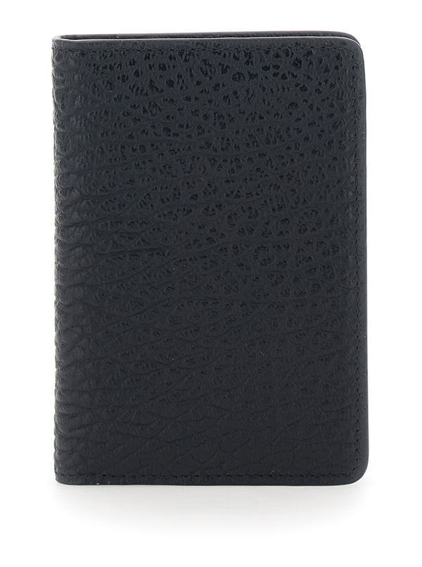 Wallet With Four Stitches, Black Leather Calf