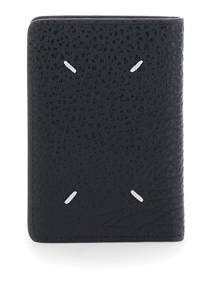 Wallet With Four Stitches On The Back Black Leather For Women Calf Products
