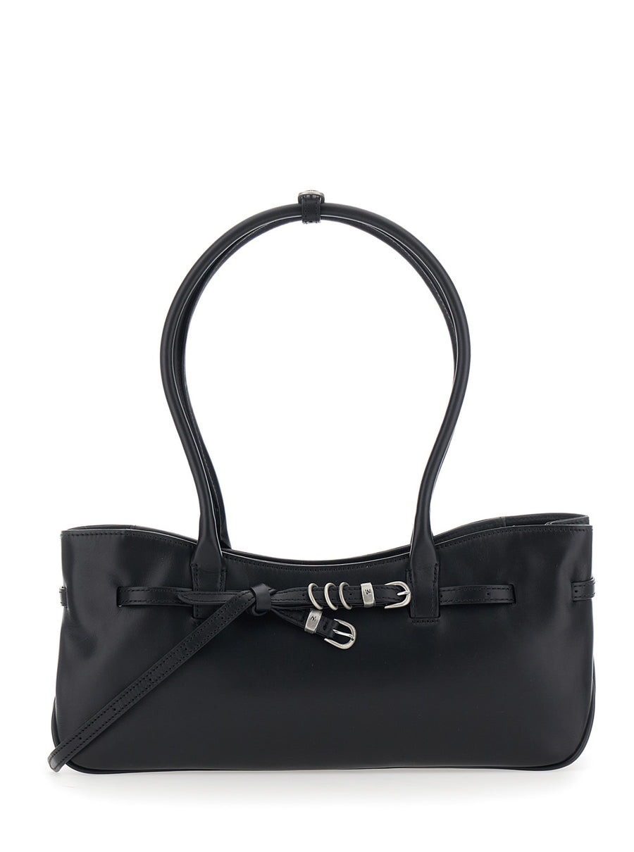 Shoulder Bag Grandma Used Black Leather Cow