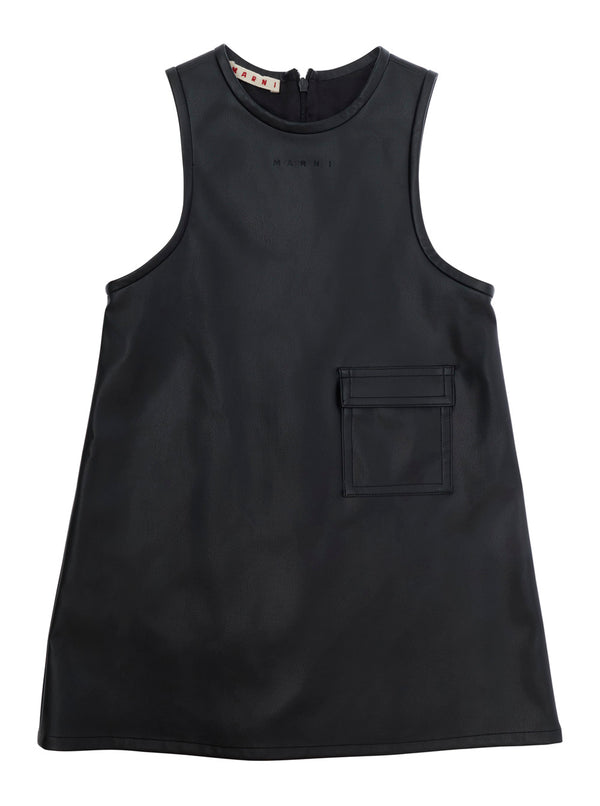 Dress With Eco-Leather Trim, Black Polyester