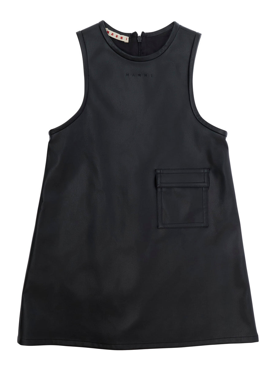 Dress With Eco-Leather Trim, Black Polyester