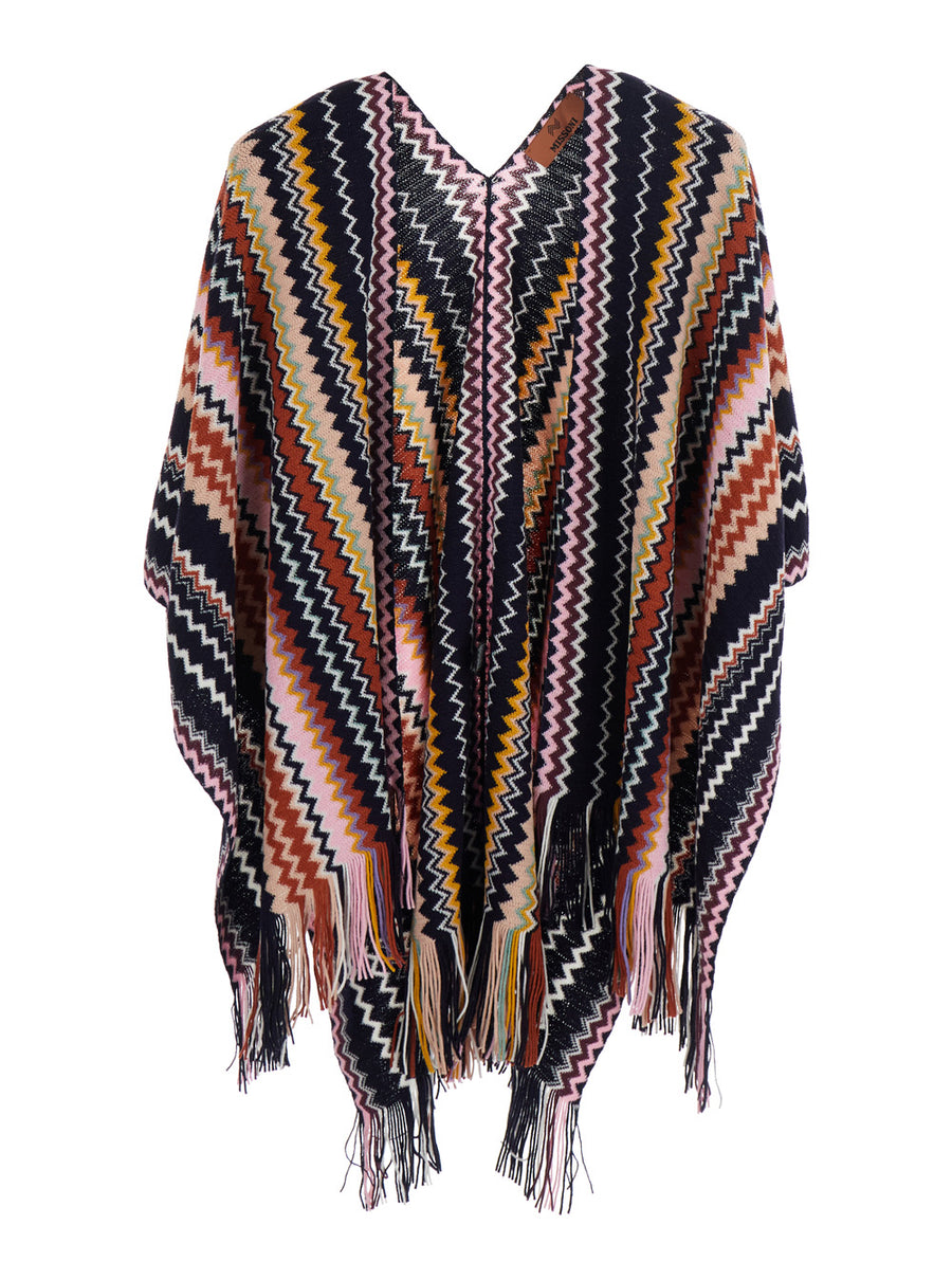 Hooded Cape Multicolour Tech Fabric Acrylic Coat