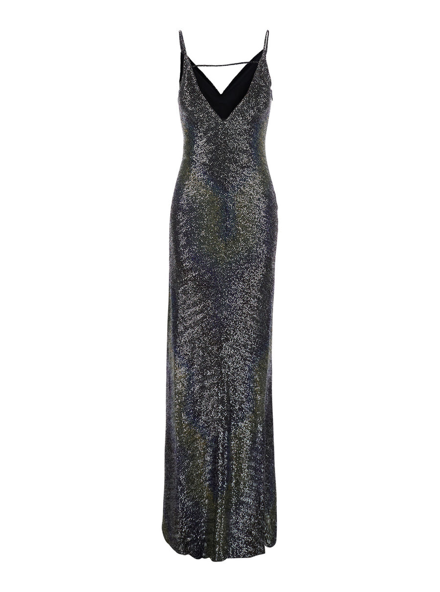 Long Sleeveless Multicolour Sequin Dress Polyamide
