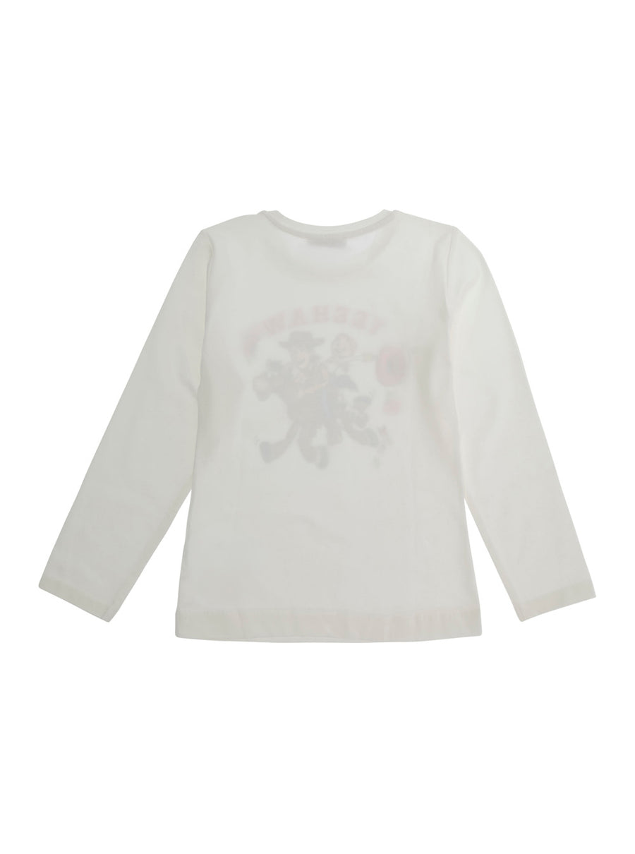 Long-Sleeve T-Shirt With Maxi Print White Cotton