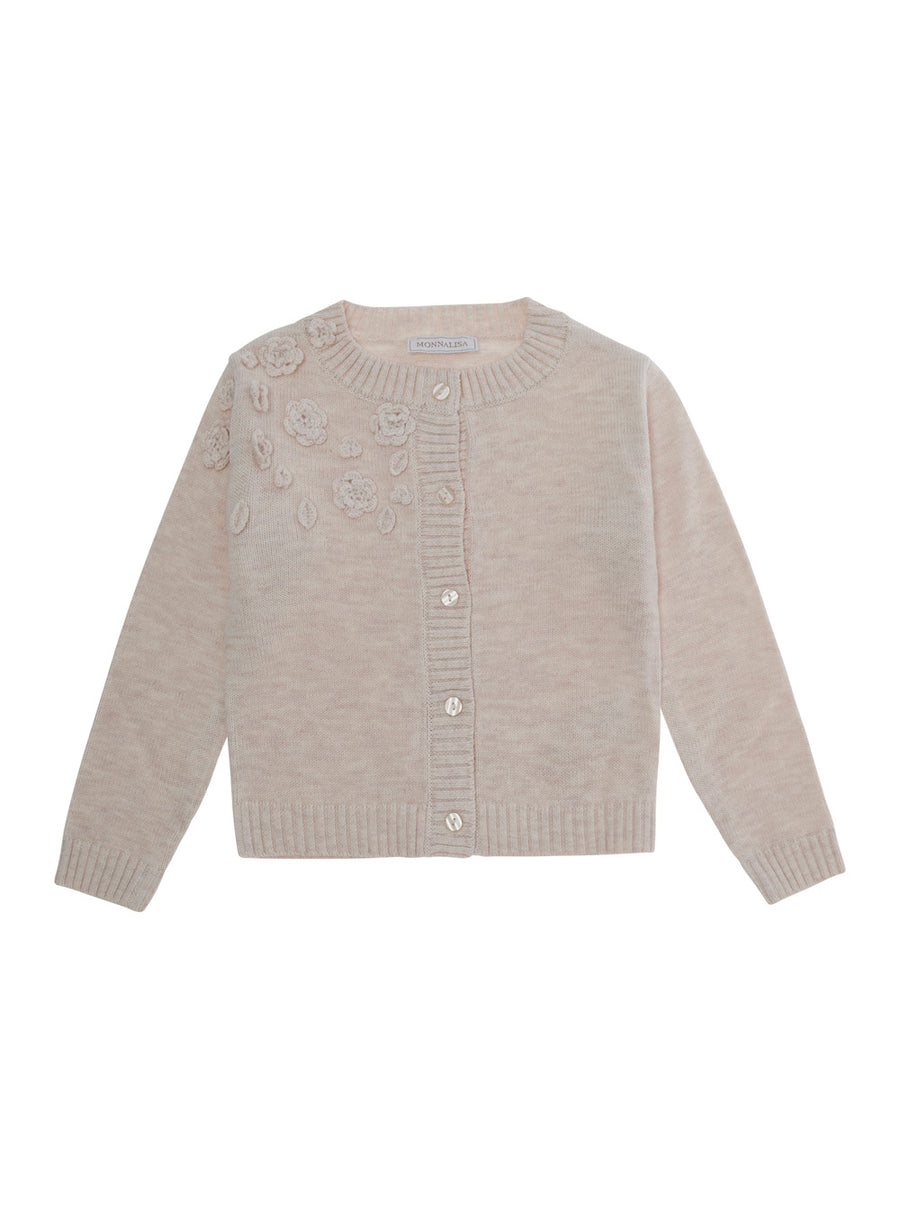 Cardigan 3d Flower Motif White Polyester Tops