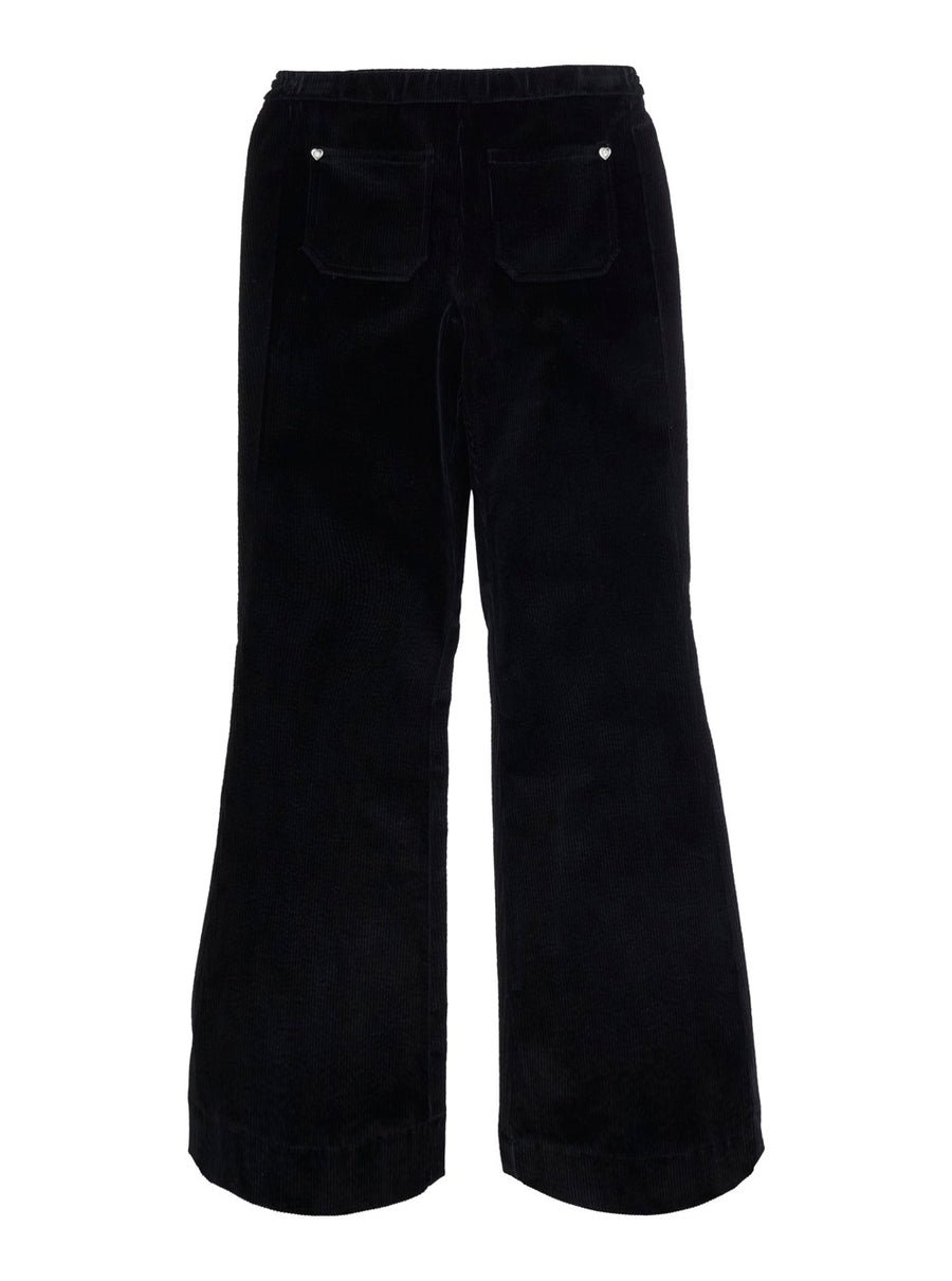 Straight-Leg Pants With Satin Details Black Cotton Trousers