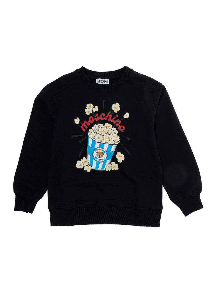 Crewneck Sweatshirt Maxi Print Black Cotton Hoods & Sweatshirts