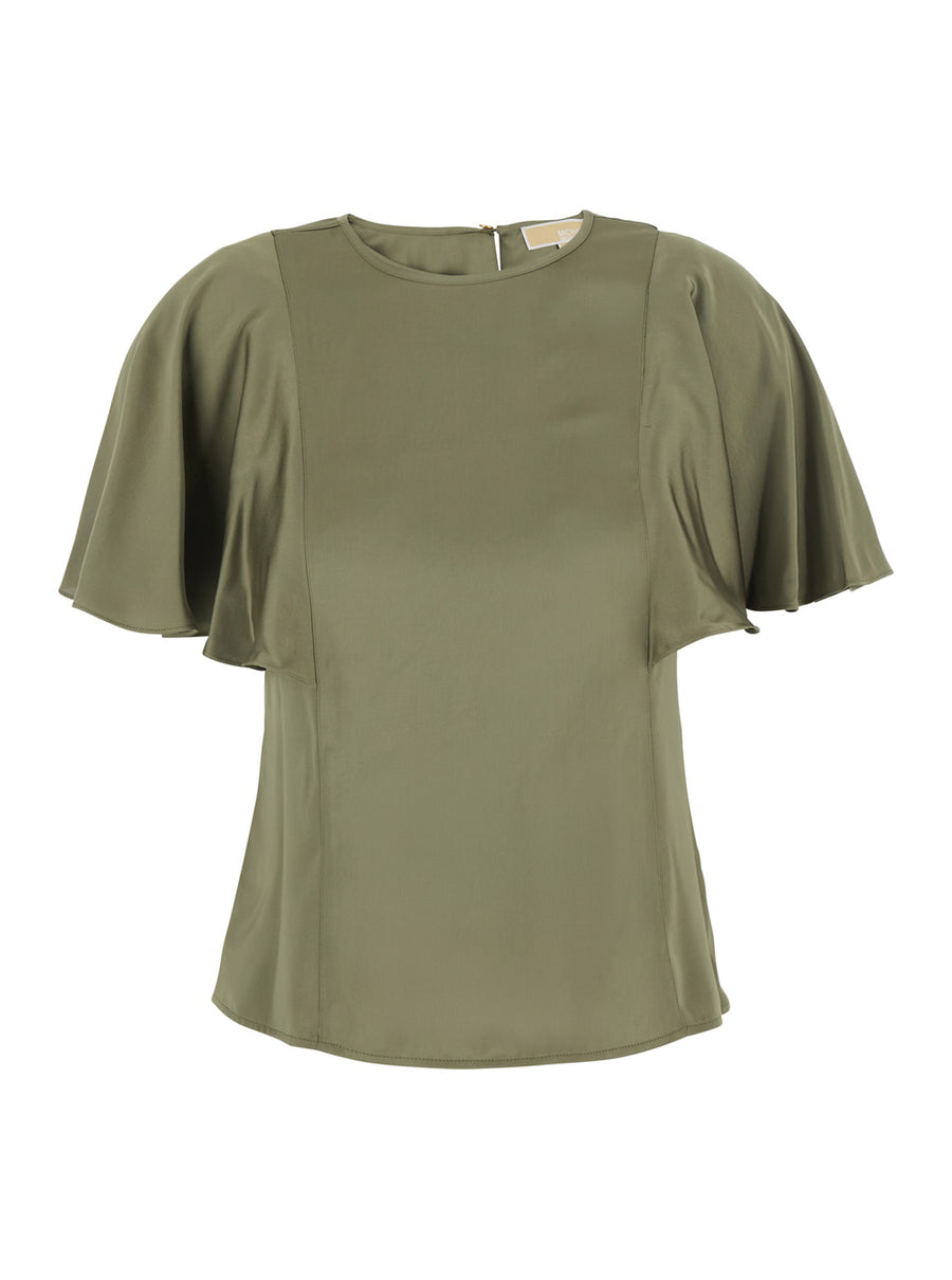 Cape Sleeve Top Green Polyester Tops