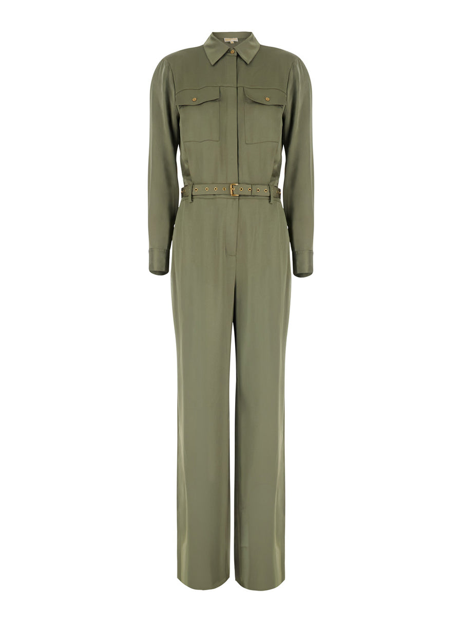 Jumpsuit Satin Ls Green Polyester Jumpsuits