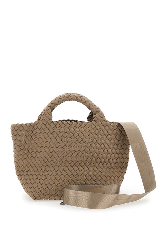 St Barths Small Tote With Leather Details And Cotton Handles Beige Unisex Crossbody Bags