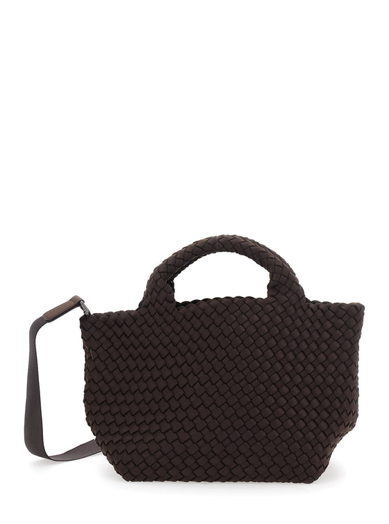 Handbag With Intreccio Design And Adjustable Ecoleather Shoulder Strap Brown For Women Crossbody Bags