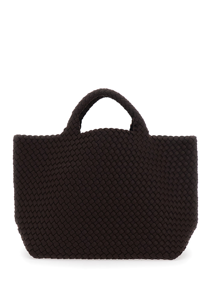 St Barths Brown Handbag With Intreccio Design And Removable Pouch Ecoleather For Women Hand Bags