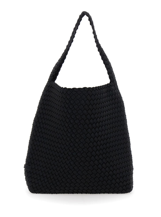 Medium Handbag Nomad With Top Handle And Ecoleather Woven Design Black Women Shoulder Bags