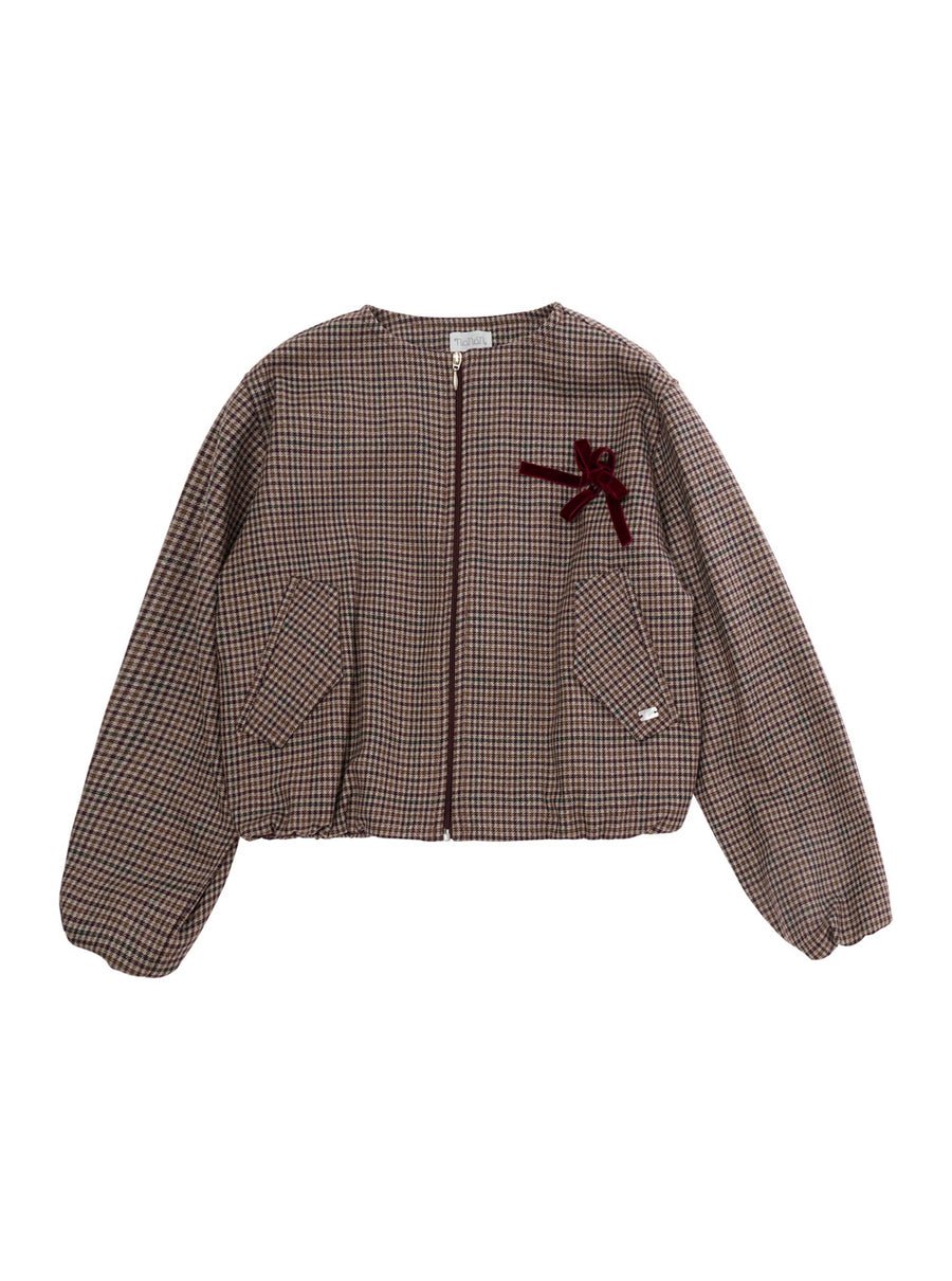 Tech Fabric Bomber Jacket Brown Polyester Coat
