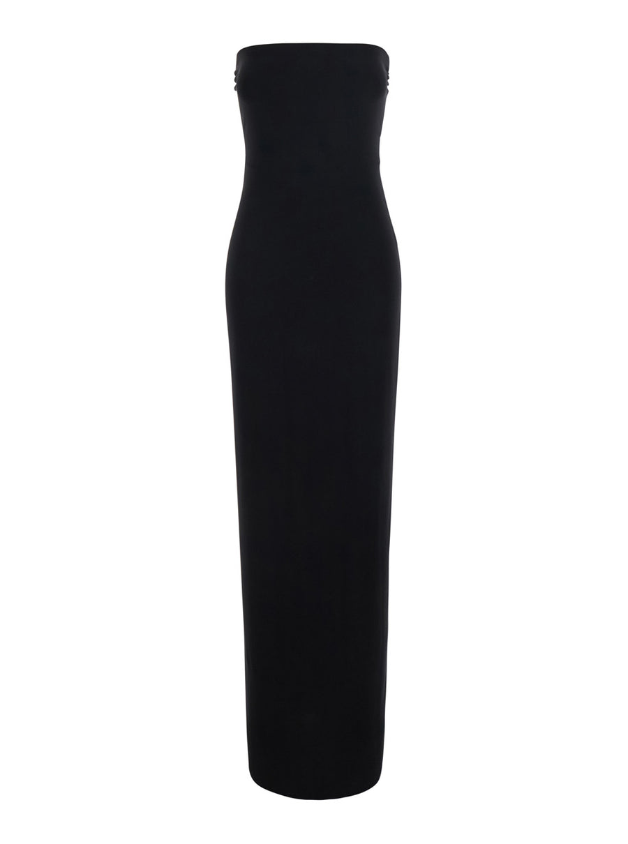 Long Square-Neck Dress Black Polyester