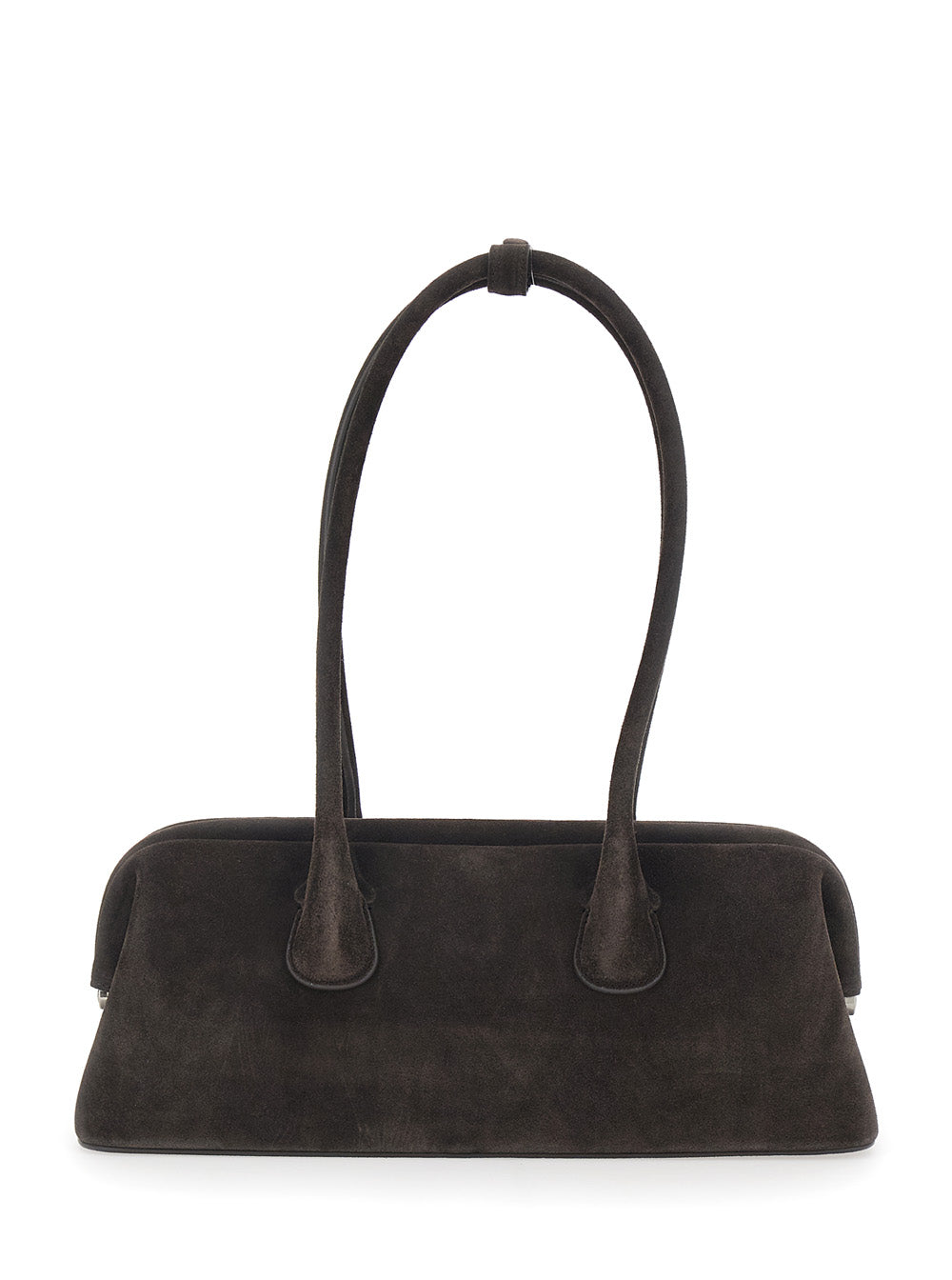 Shoulder Bag Boat Wide With Round Handles Brown Suede For Women Cow