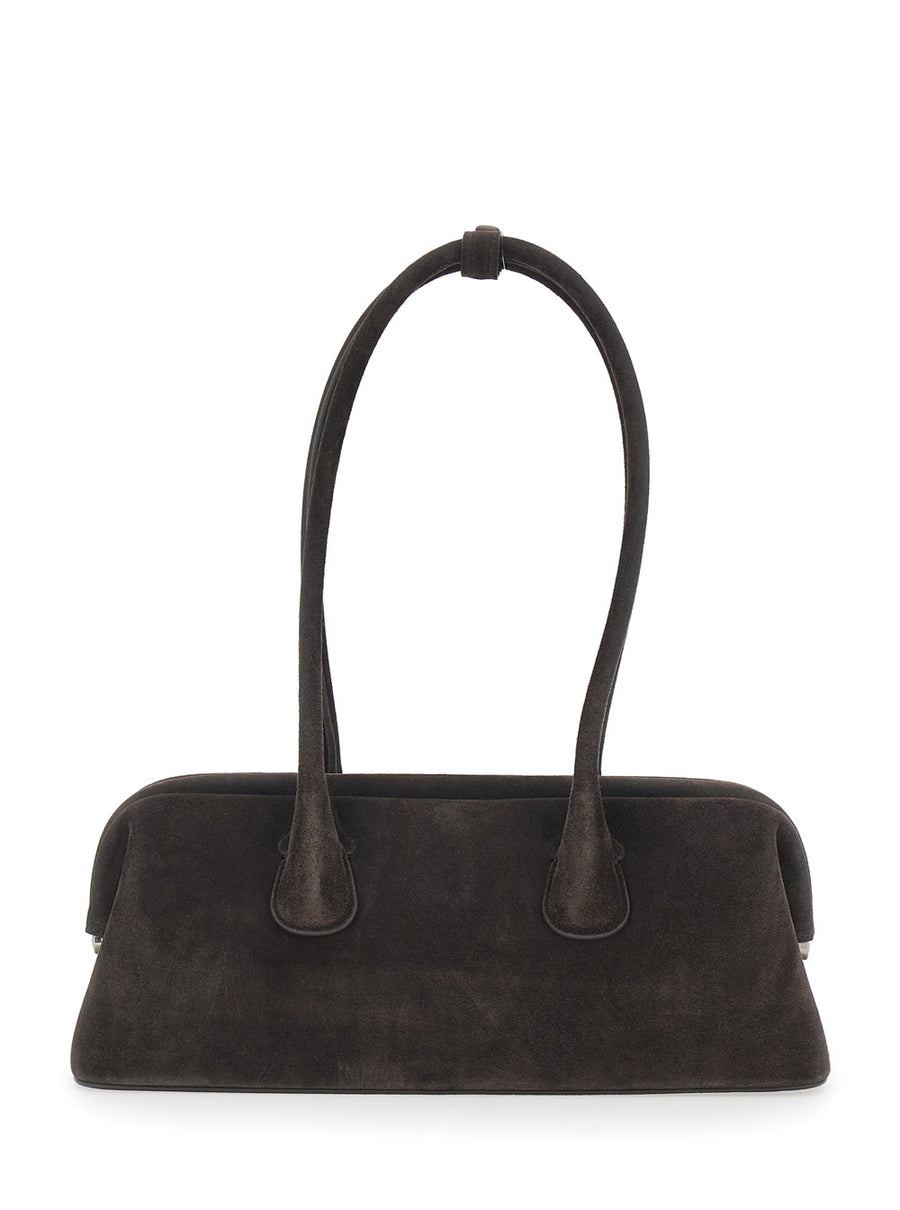 Shoulder Bag Boat Wide Brown Suede Cow Leather