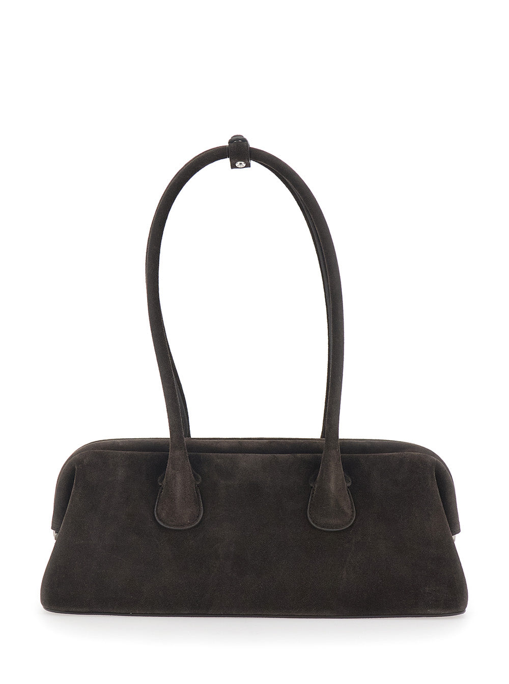 Shoulder Bag Boat Wide With Round Handles Brown Suede For Women Cow