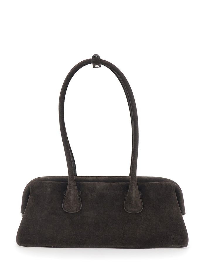 Shoulder Bag Boat Wide With Round Handles Brown Suede For Women Cow
