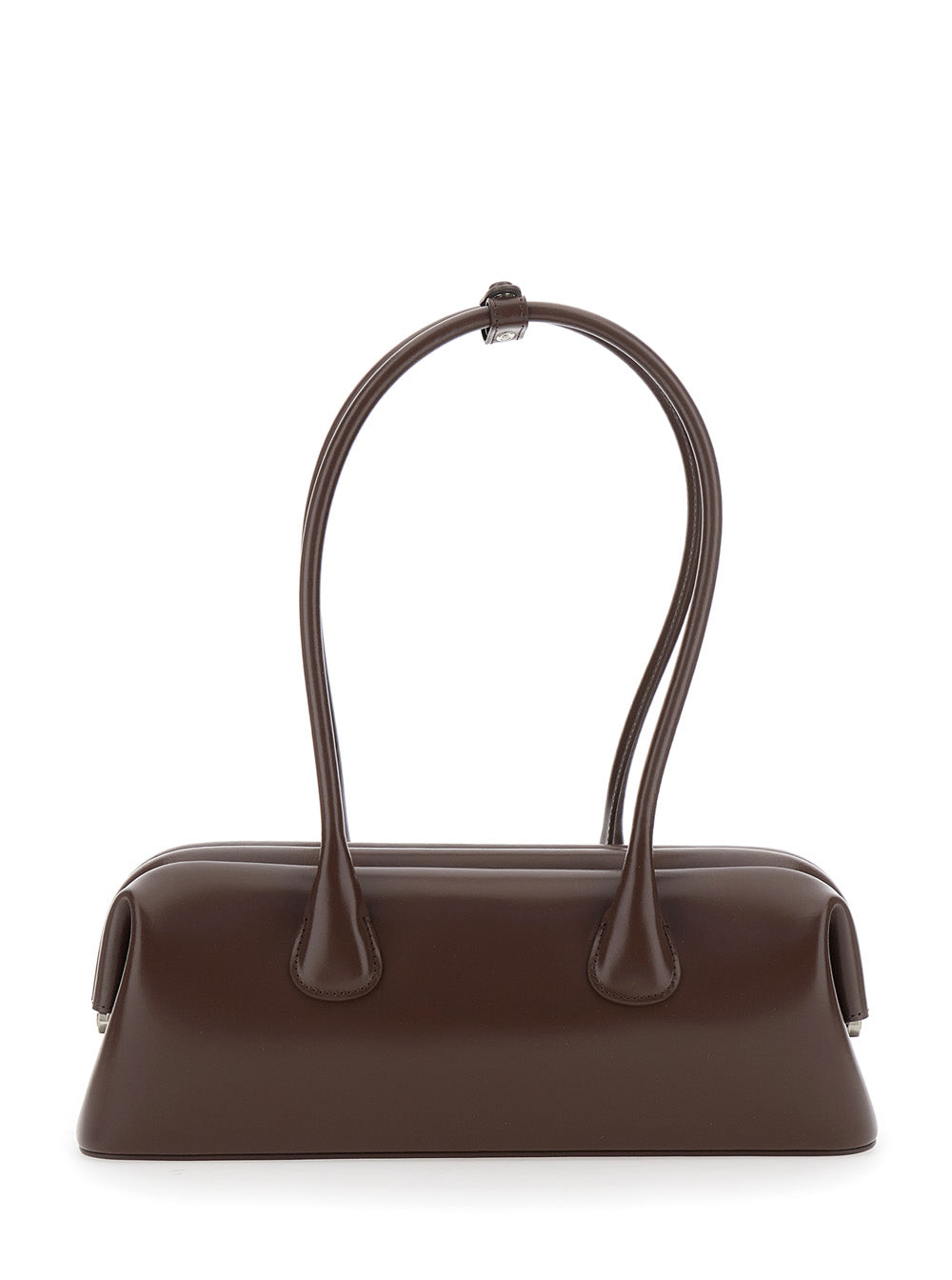 Shoulder Bag Boat Wide With Round Handles And Logo Lettering On The Front Brown Leather For Women Cow