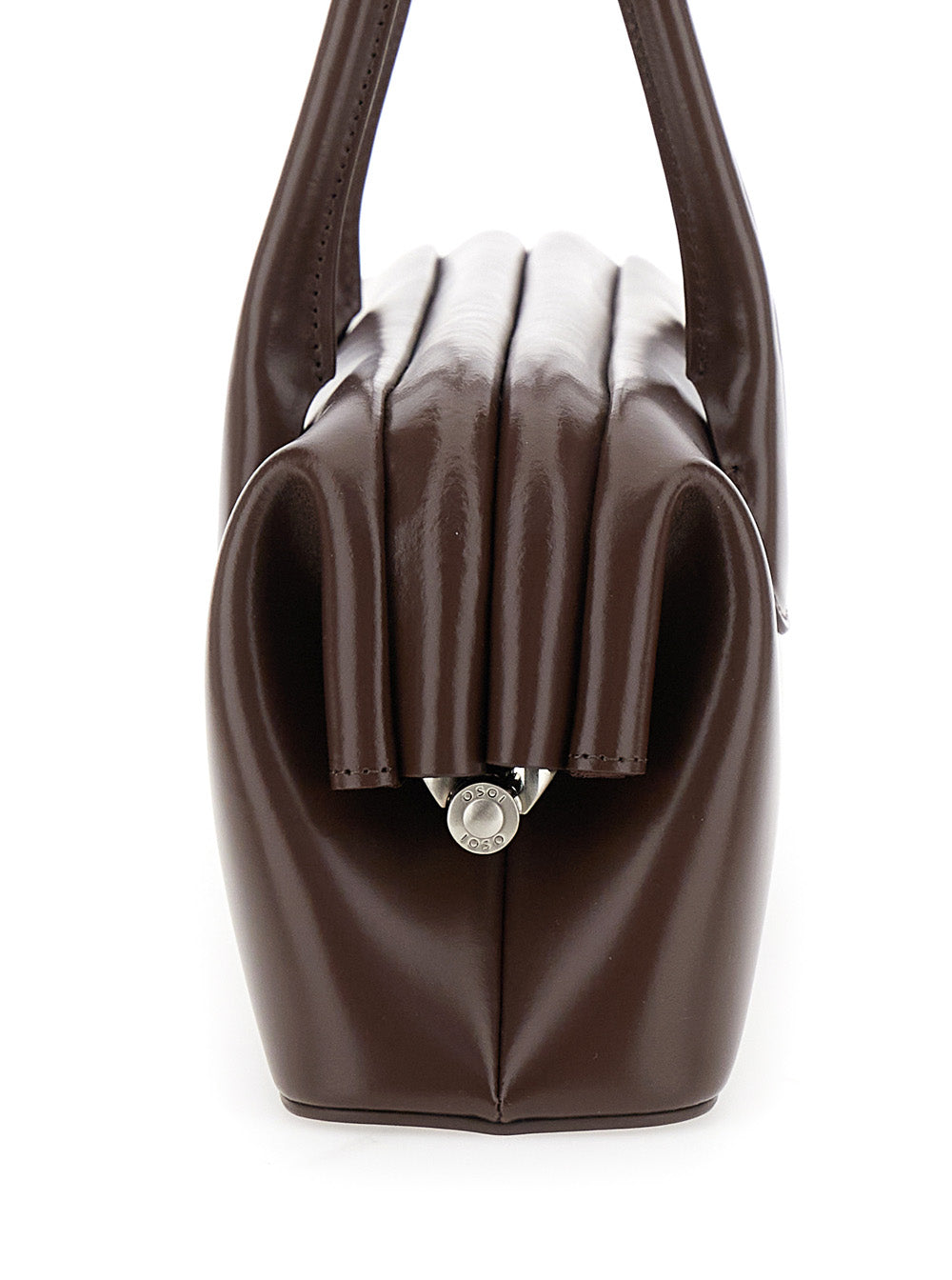 Shoulder Bag Boat Wide With Round Handles And Logo Lettering On The Front Brown Leather For Women Cow