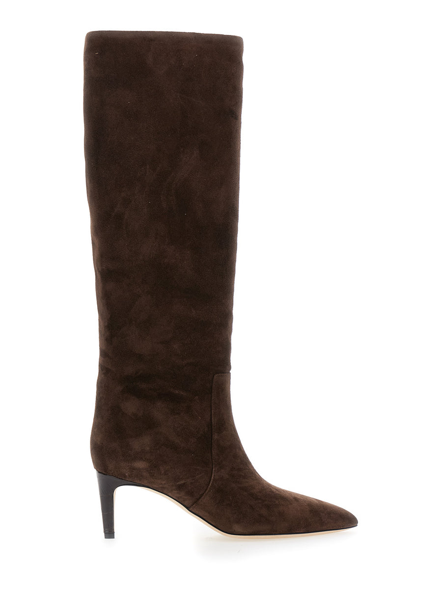 Boots Pointed Toe Suede Brown Calf Leather