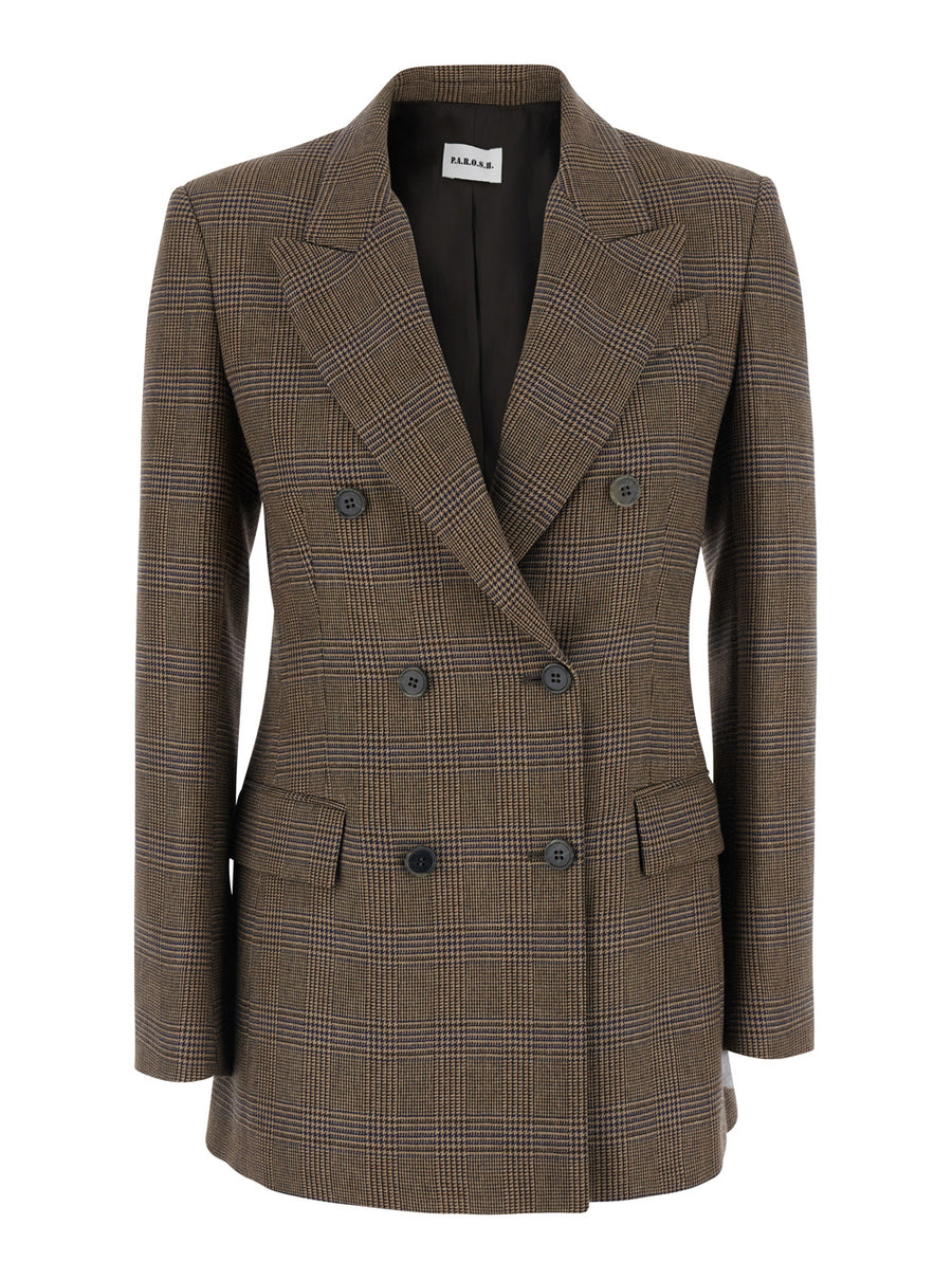 Blazer Double-Breasted Brown Viscose-Wool Blazers