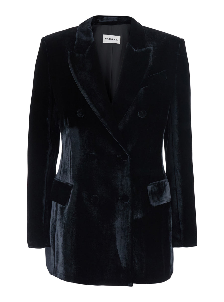Double-Breasted Velvet Blazer Black Viscose Blazers