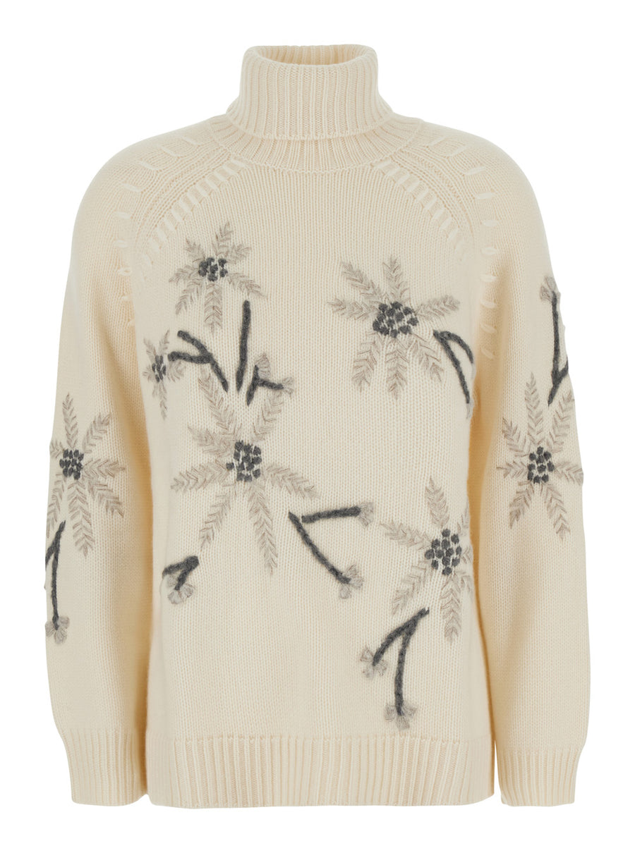 High-Neck Cashmere Sweater White Tops