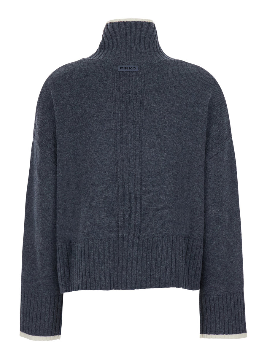 Round Neck Sweater Grey Wool And Cashmere Tops