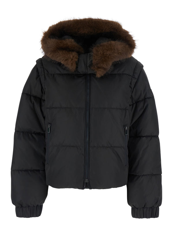Padded Jacket With Hood, Brown Polyester Puffer