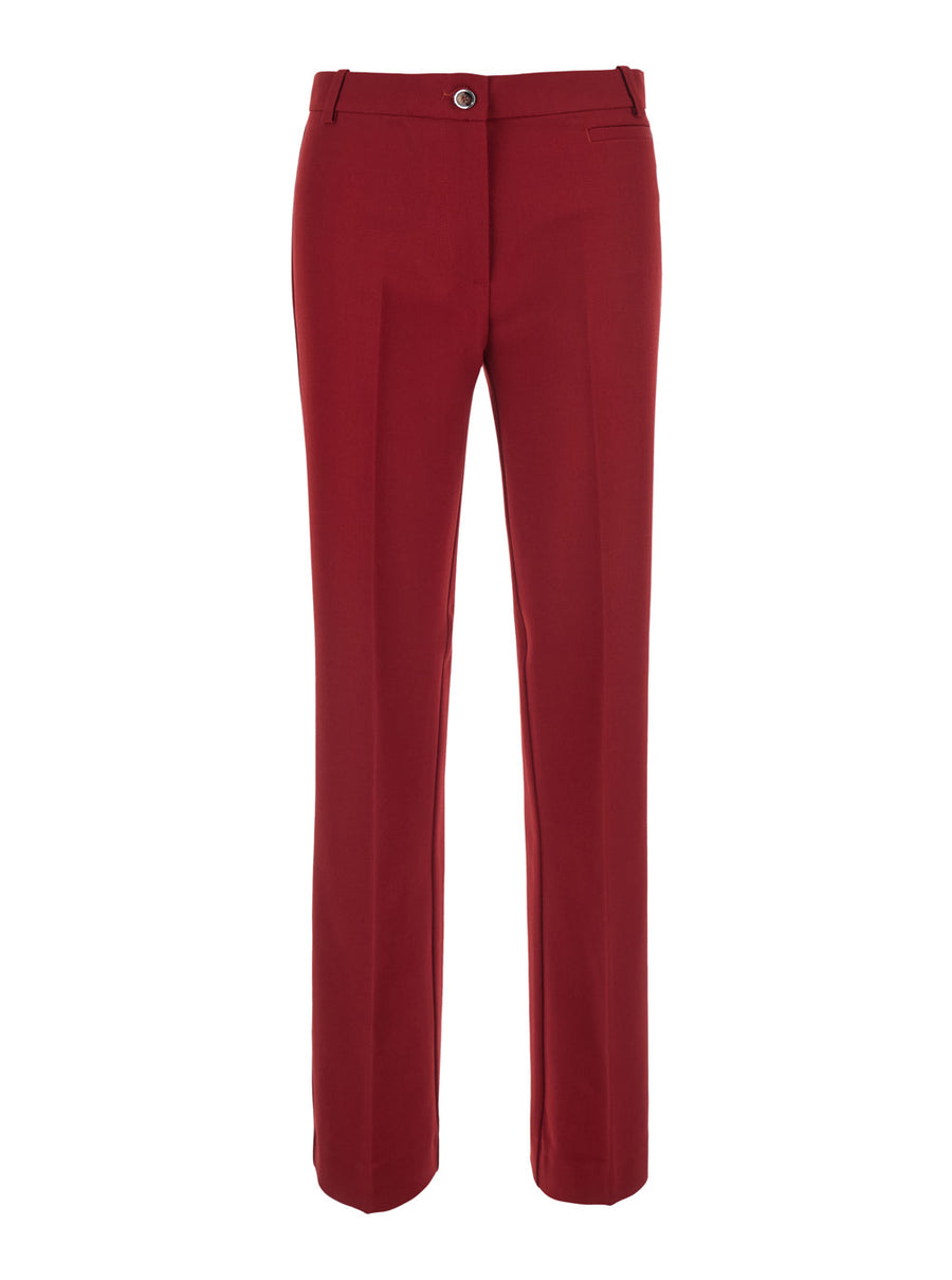 High-Waisted Crepe Trousers Red Polyester