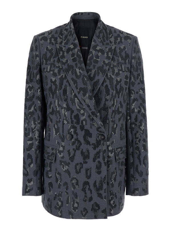 Jacket With Mixed Studs, Grey Polyester Blazers