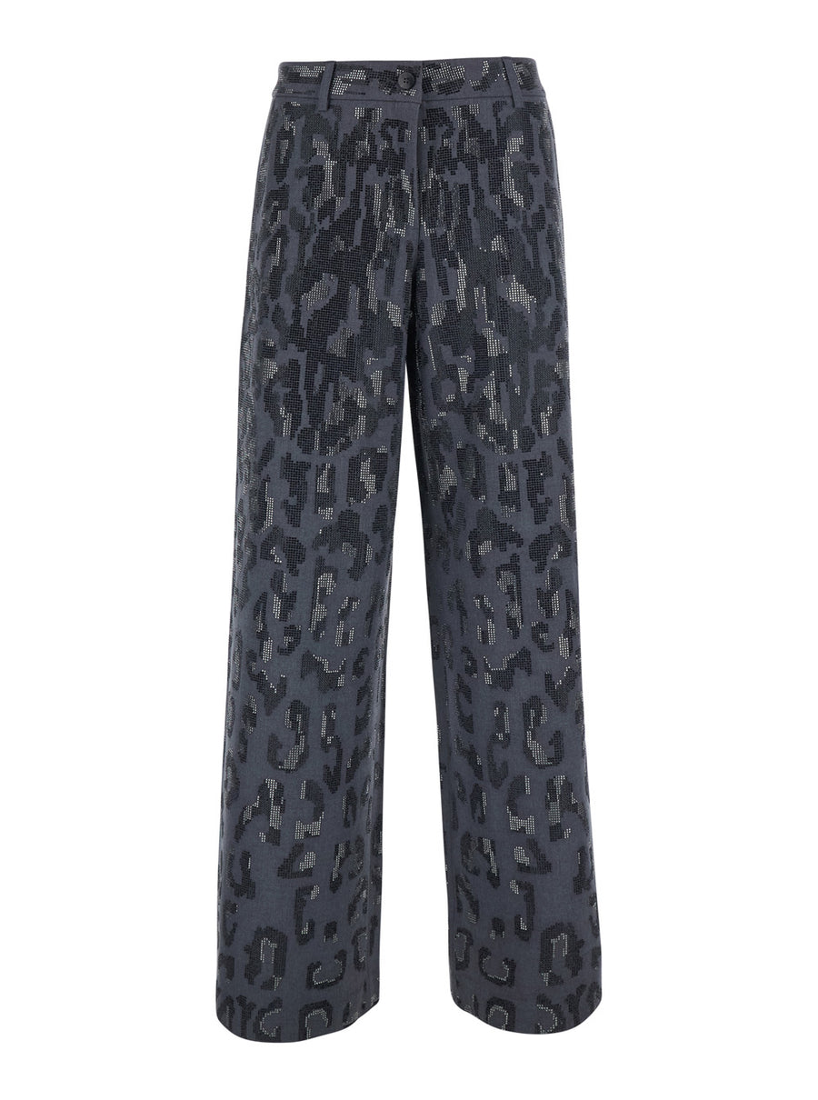 Pants High-Waist Grey Tech Polyester Trousers