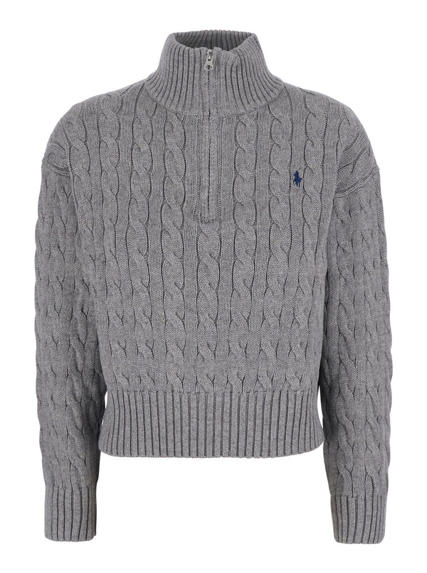 Sweater Long Sleeve Round Neck Grey Cotton Tops