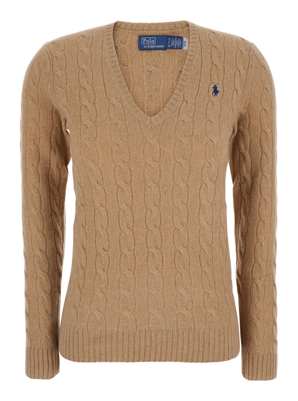 V-Neck Sweater Kimberly Beige Wool Cashmere Tops