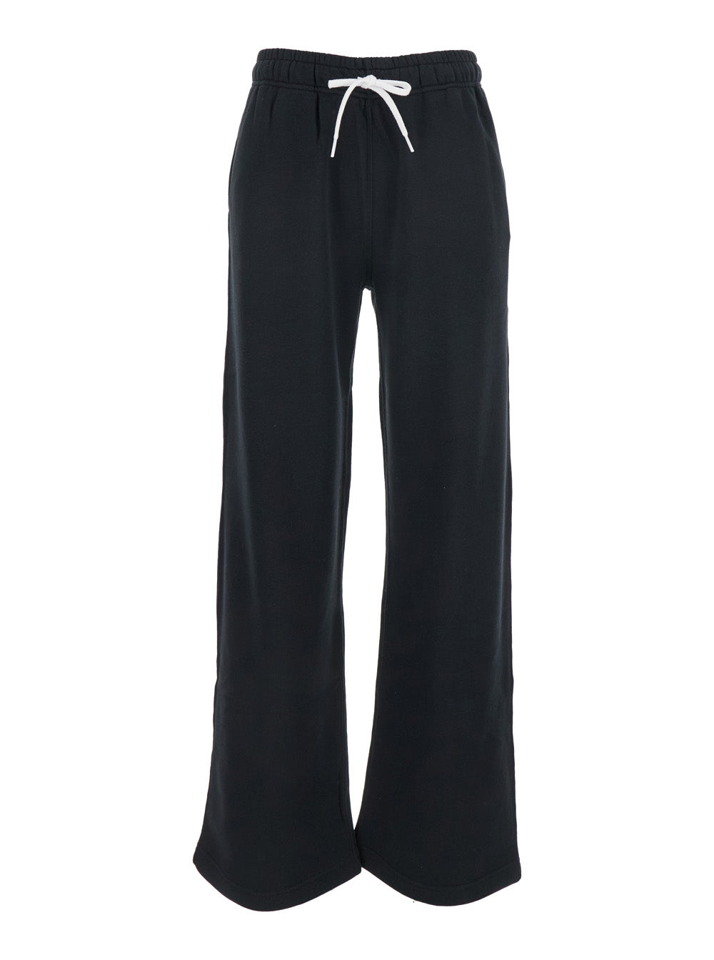 Black Pants With Drawstring Elastic Waist And Pony Embroidery On The Side Cotton Blend Woman Trousers