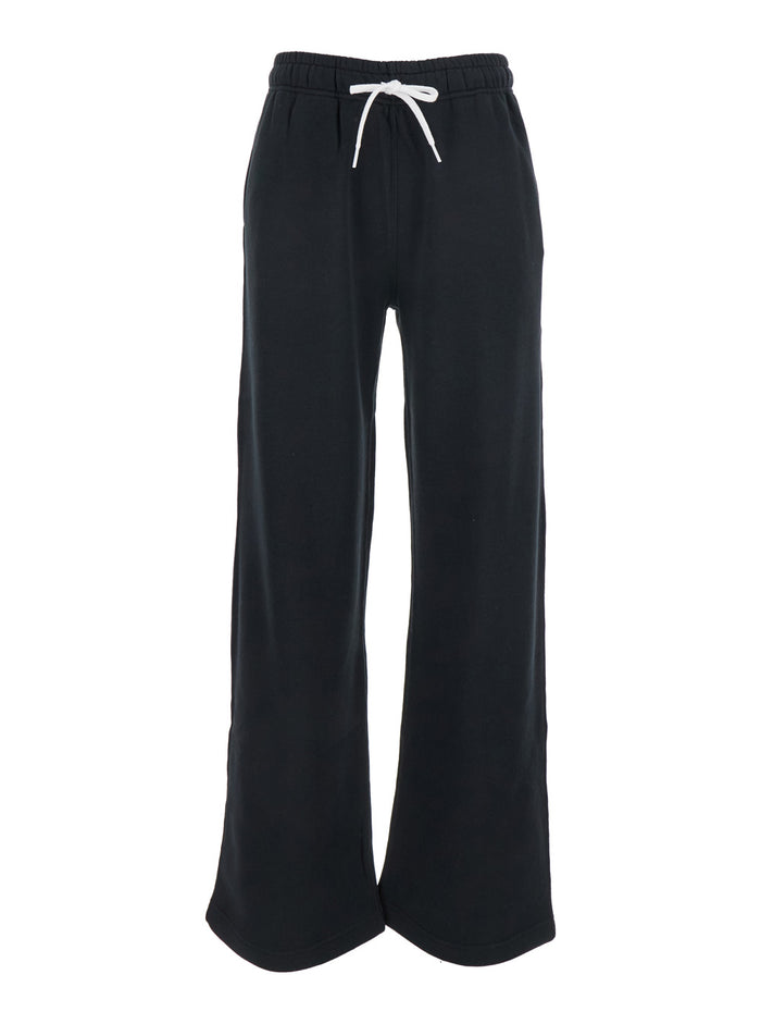 Black Pants With Drawstring Elastic Waist And Pony Embroidery On The Side Cotton Blend Woman Trousers