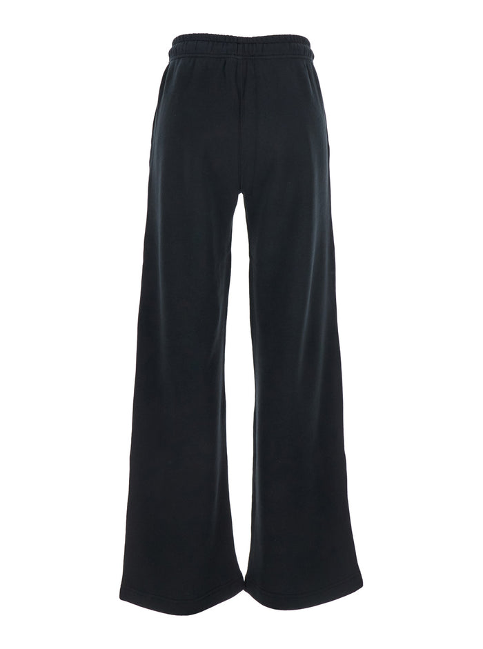 Black Pants With Drawstring Elastic Waist And Pony Embroidery On The Side Cotton Blend Woman Trousers