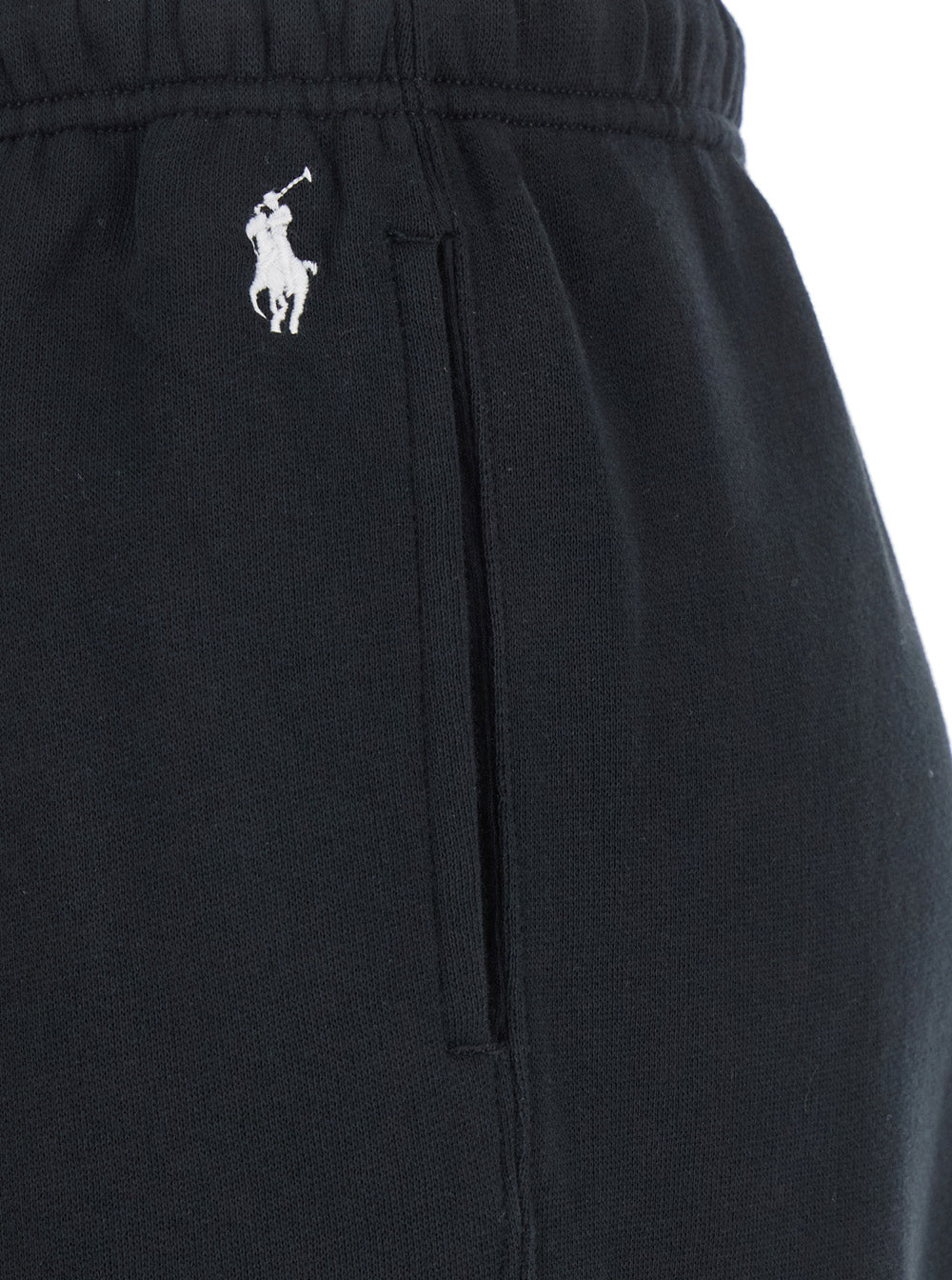Black Pants With Drawstring Elastic Waist And Pony Embroidery On The Side Cotton Blend Woman Trousers