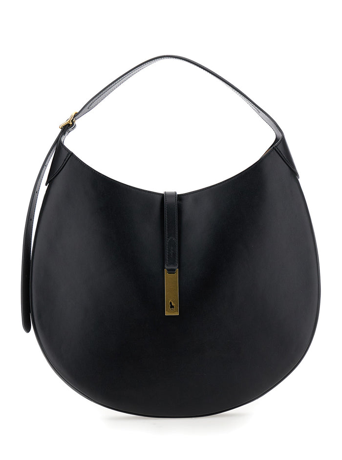 Shoulder Bag With Smooth Leather Logo Detail Black Woman Cow Hand