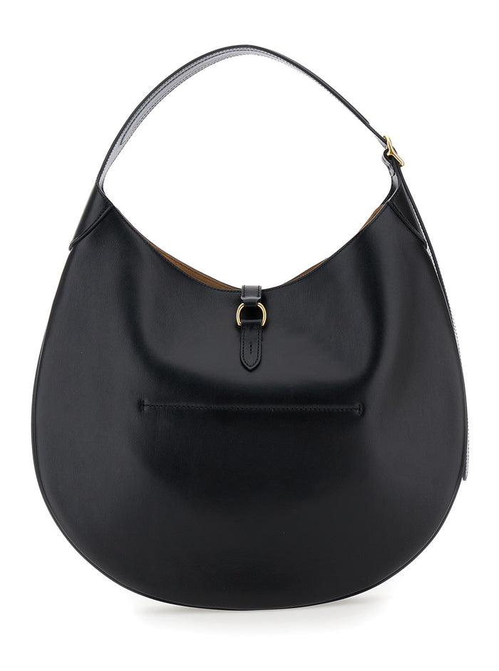 Shoulder Bag With Smooth Leather Logo Detail Black Woman Cow Hand